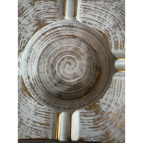 Vintage Royal Haeger Ashtray Square Gold Tweed White Swirl MCM Retro Atomic 7” - Picture 10 of 11